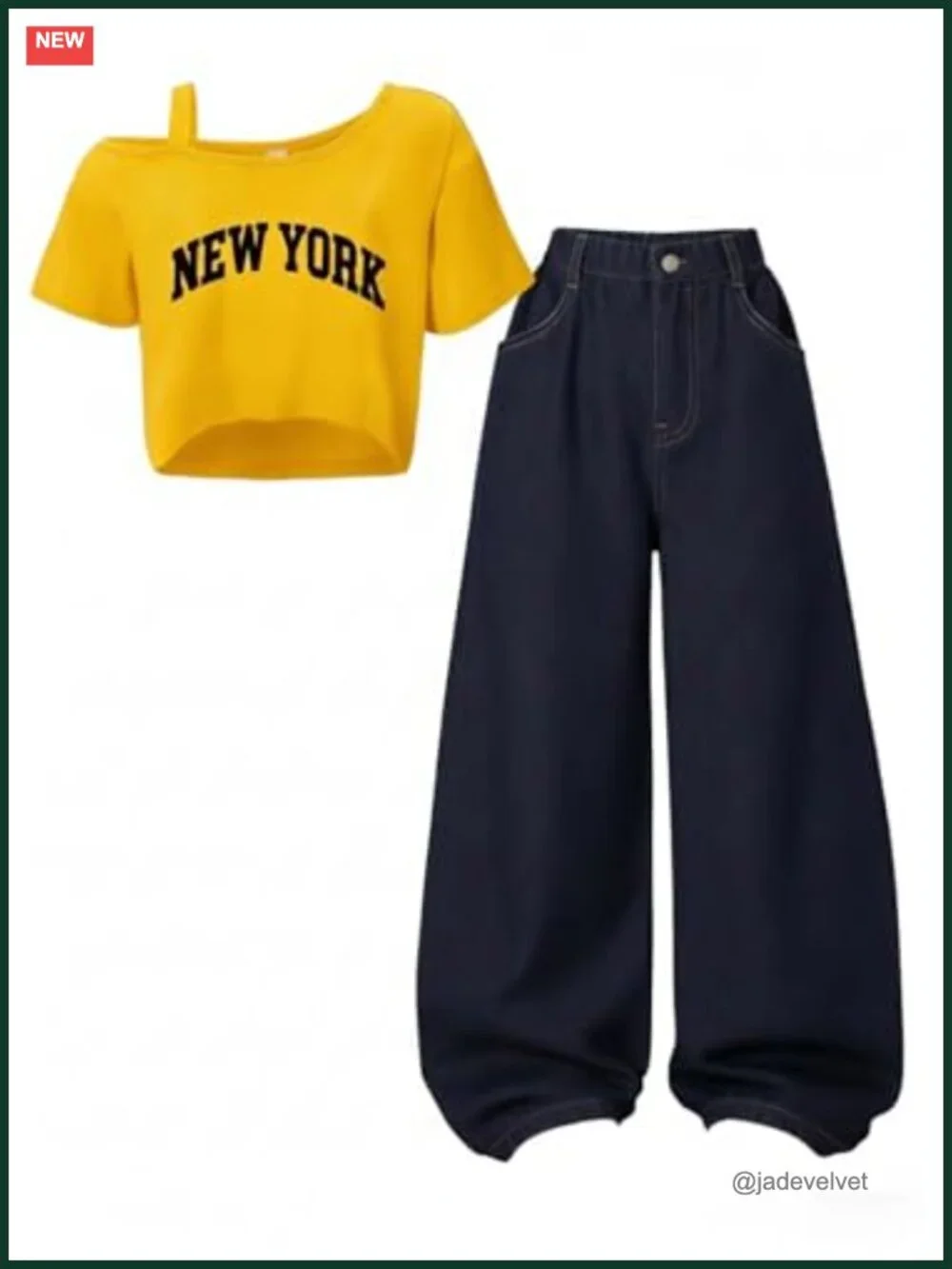 Kids Y2K Letter Print Tops and Jeans 2 Piece Set